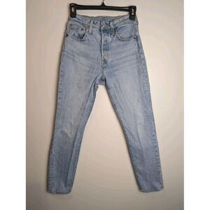 Levi's 501 Womens Button Fly Skinny Distressed High‎ Rise Blue Denim Jeans 25x28